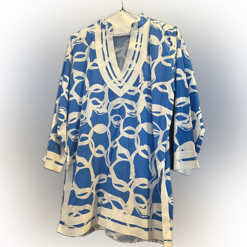 Barbara Gerwit Cotton Blue and White Cotton Tunic Size L